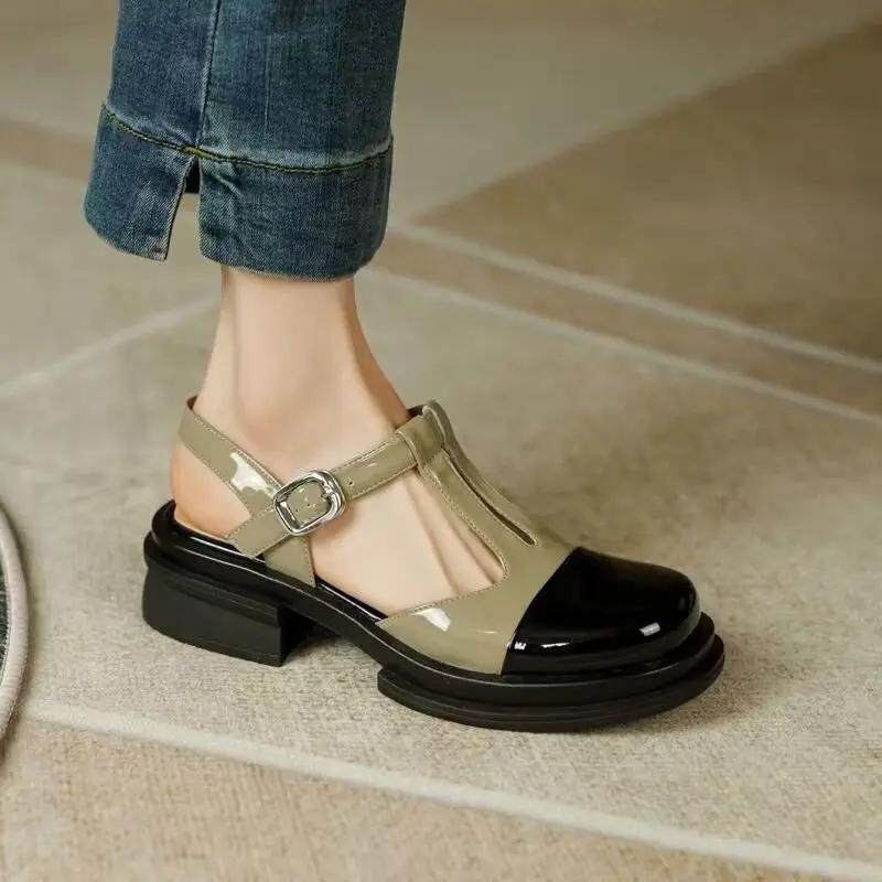 Ladies Shoes Round Toe Tip Sandals for Women Chunky Summer 2024 Platform Footwear Closed Thick Heel Block Outdoor Anti Slip Hot