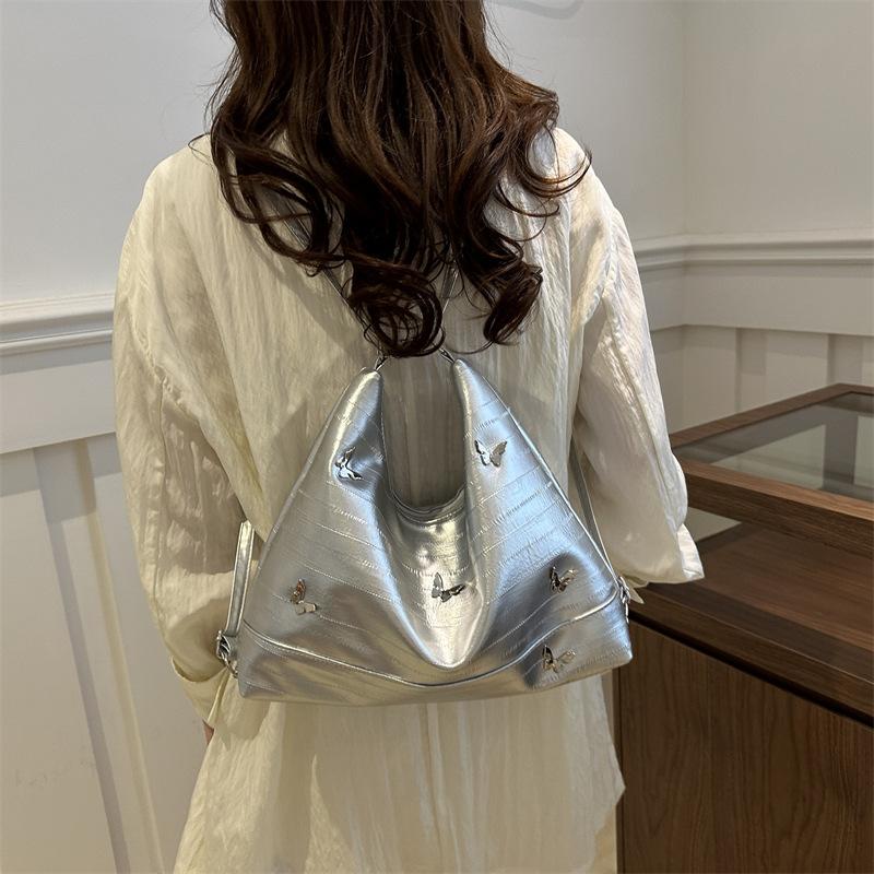 Retro Tote Bag Women's New Trendy Fashion Backpack Niche Textured Bow Rhinestone Shoulder Bag Trendy