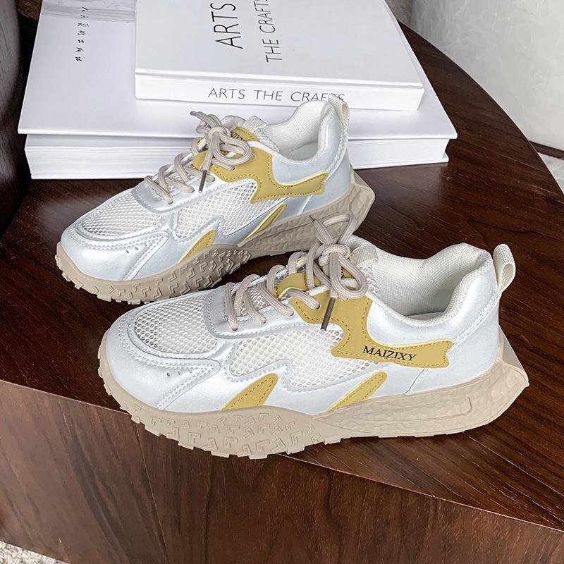

2025 summer new retro dad shoes women s thick-soled heightening niche mesh breathable versatile casual sports shoes 35 жёлтый