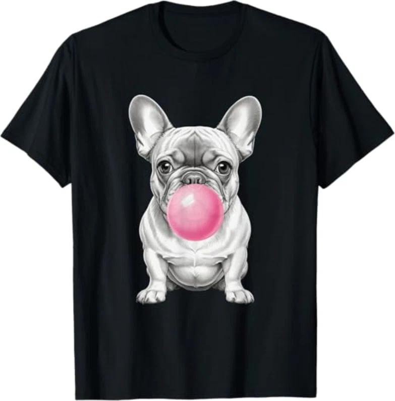 Funny Frenchie Lover Clothing French Bulldog Blowing Bubble T-Shirt S