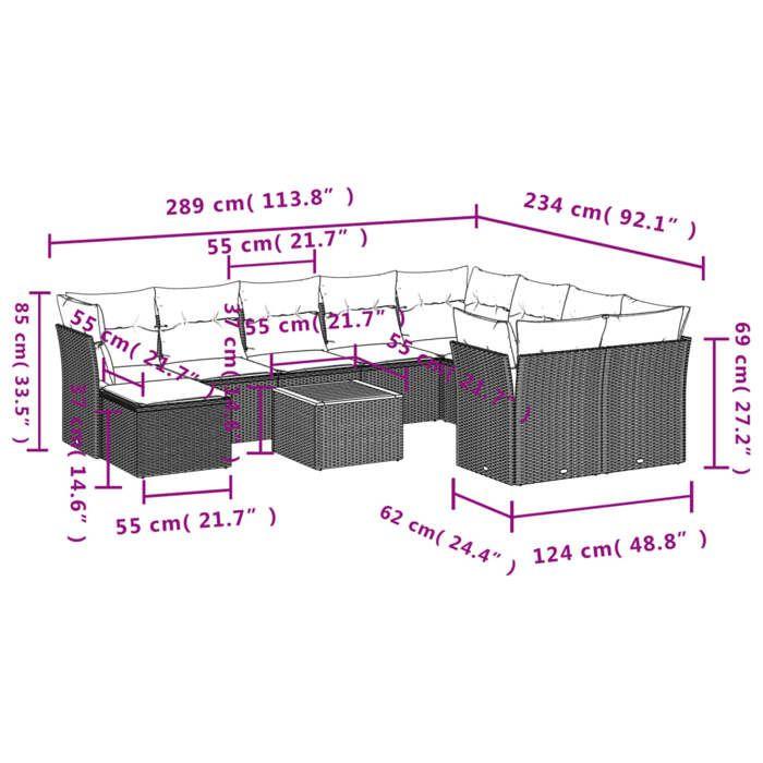 VidaXL Salon de Jardin avec Coussins 11 pcs, Canapés de Terrasse, Ensemble de Meubles de Patio, Mobilier d'Extérieur, Gris 3256305