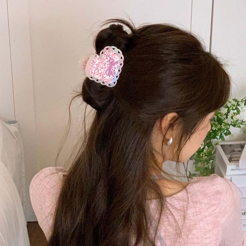 Stripe Heart Shark Clip Elegant Bow Hair Claw Fashion Acetic Acid Hair Claw Girls