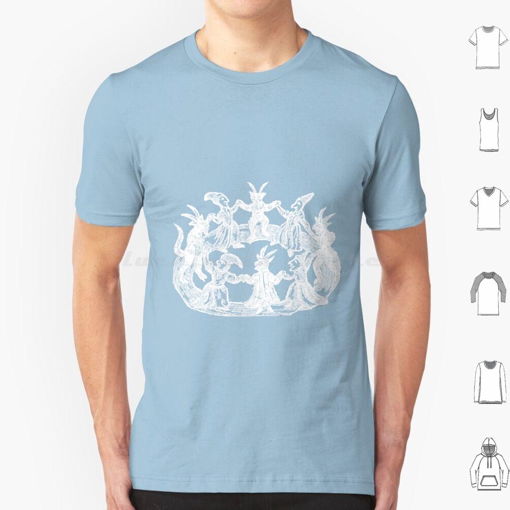 Танцы с демонами Белая футболка 6XL Хлопок Прохладная футболка Ведьмы Дьявол Англия Ренессанс Гравюра Печать Магия S