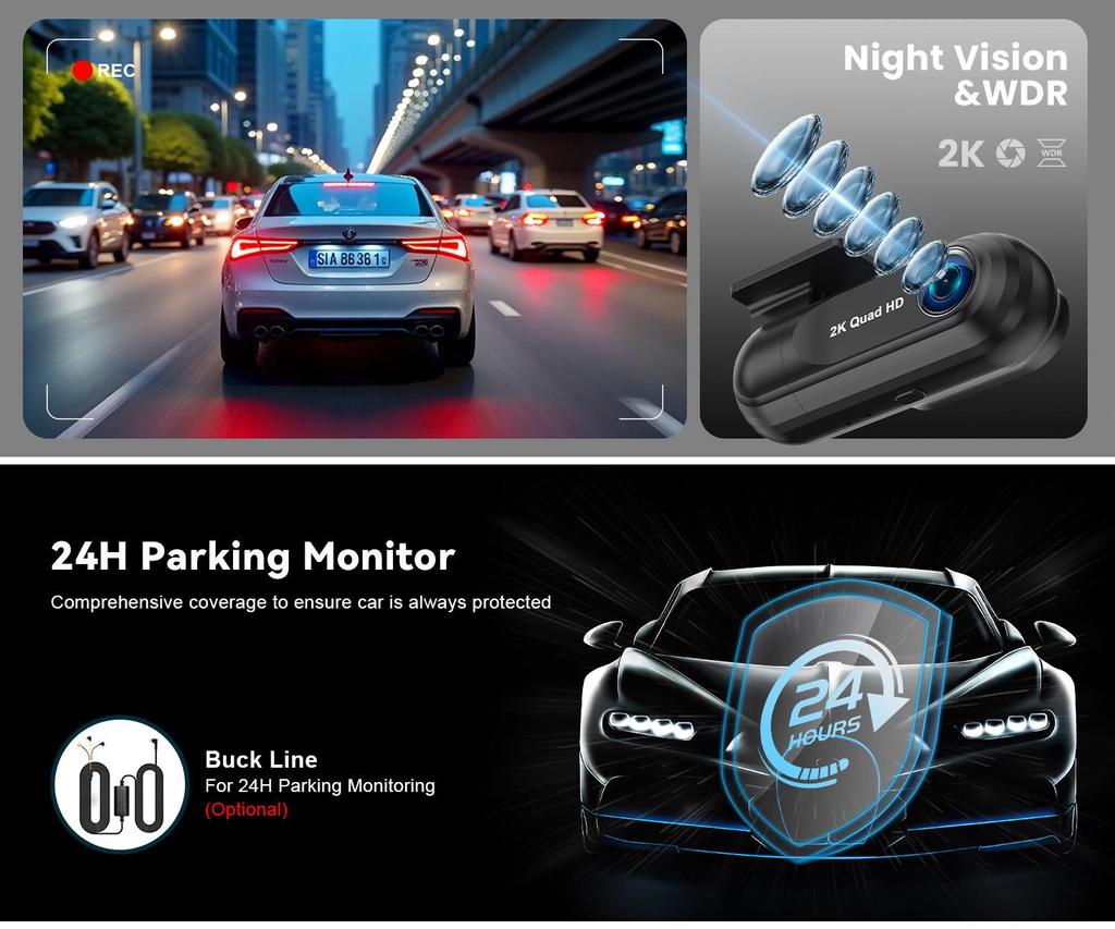 2.5K Hidden Dash Cam with WiFi, Time-Lapse, and GPS Tracking