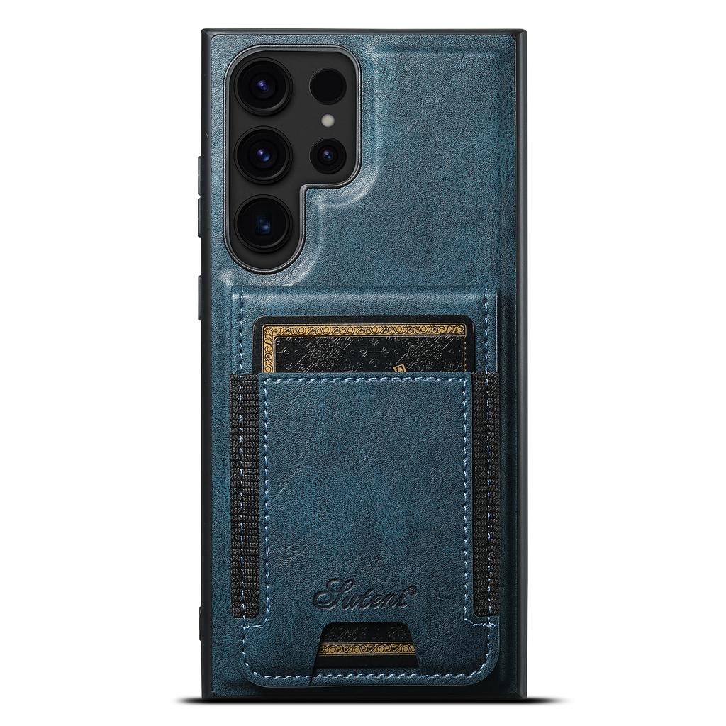 SUTENI H17 For Samsung Galaxy S24 Ultra Magnetic Case Waxy Texture Detachable Card Holder Phone Cover