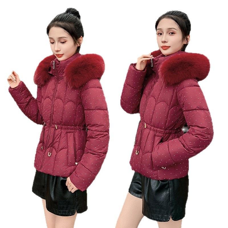 Down cotton-padded clothes women's medium and long cotton-padded clothes slim-fitting large fur collar cotton-padded jackets thickened cotton-padded