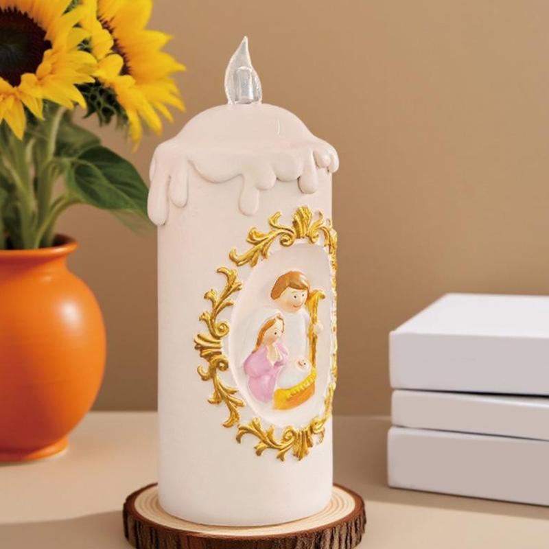Cartoon Design Christmas Manger Candle Lamp Battery Powered Christmas Decoration With Warm LED Lighting