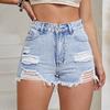 Women's Mid Rise Denim Shorts Straight Fit Ripped Fringe Casual Summer Jean Shorts