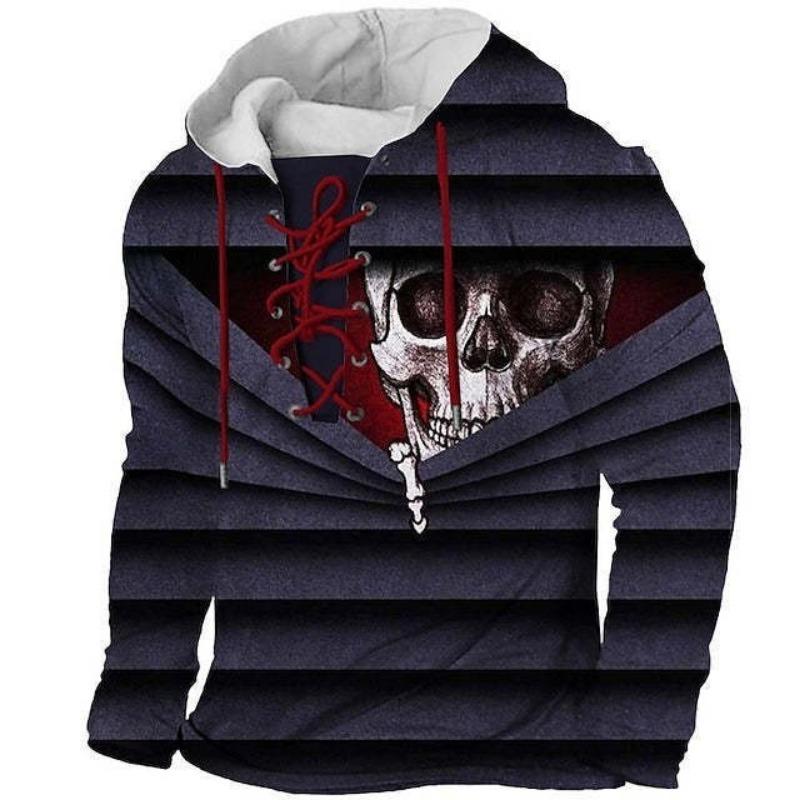 Size Men's Outdoor Retro Lace-up Long-sleeved Hoodie Autumn and Winter Casual Lace-up Sweatshirt For