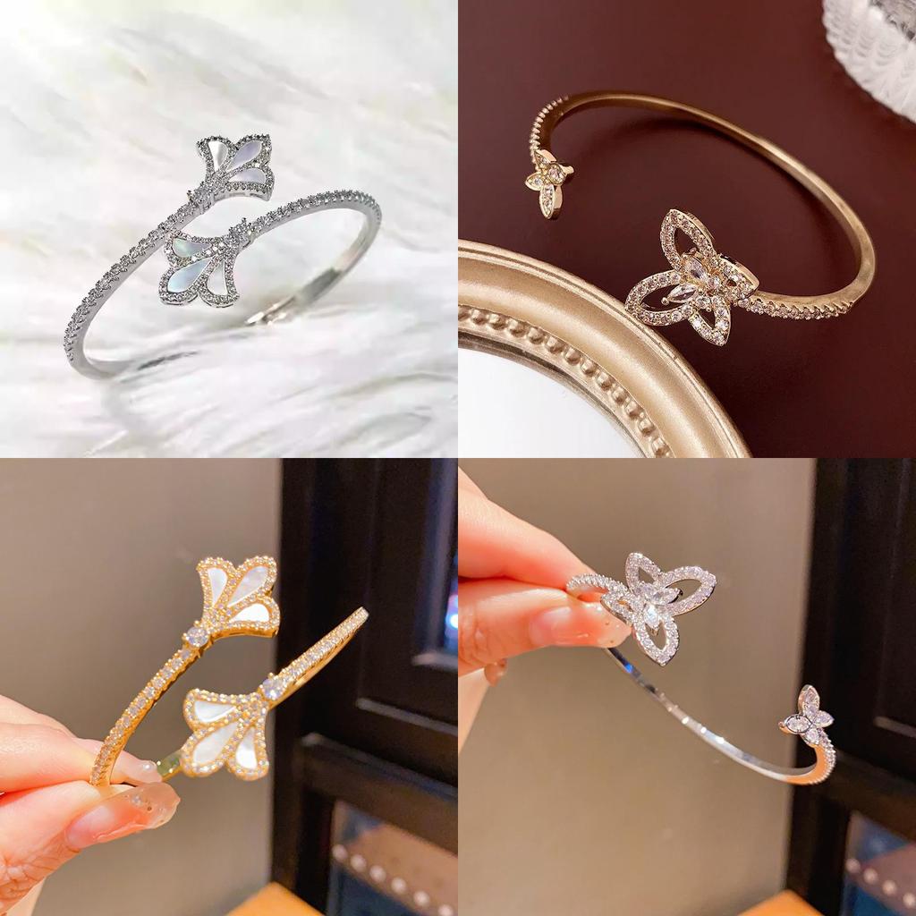 Gold Silver Plated Zircon Iris Bloom Cuff Bracelet For Stylish Office Accessories