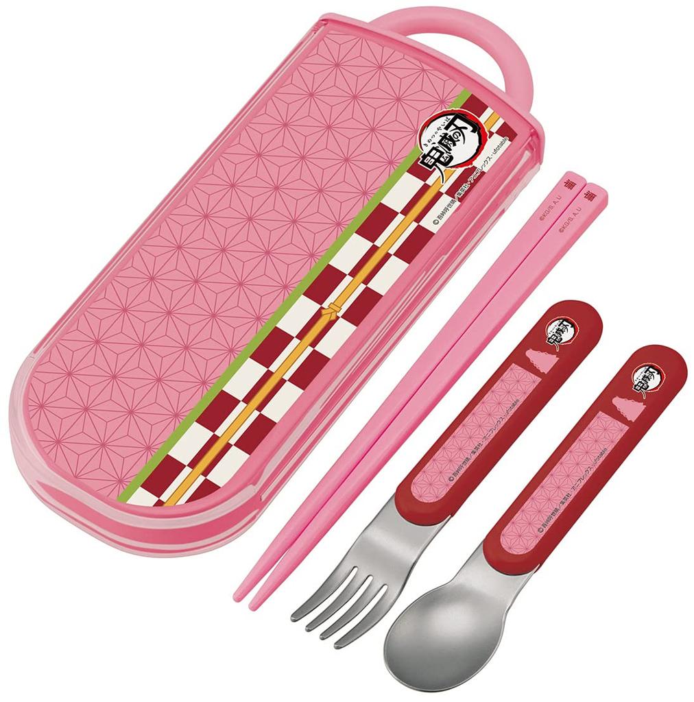 Skater Antibacterial Slide Trio Set Bento and Demon Kimetsu No Kamado Nezuko Made In Japan Children's (TACC2AG-A) - Box, Chopsticks, Spoon, Fork,
