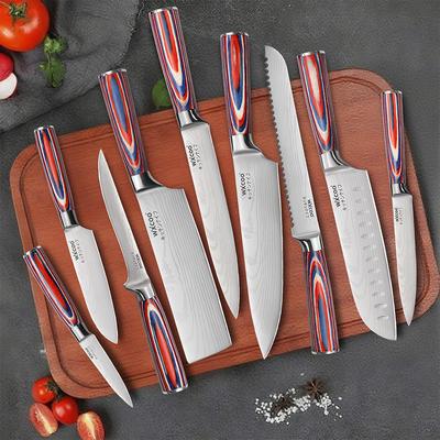 Damastmuster Küchenmesser Japanisches Santoku Messer Set 5Cr15MOV Edelstahl Koch Hackmesser Allzweck Schneidwerkzeug