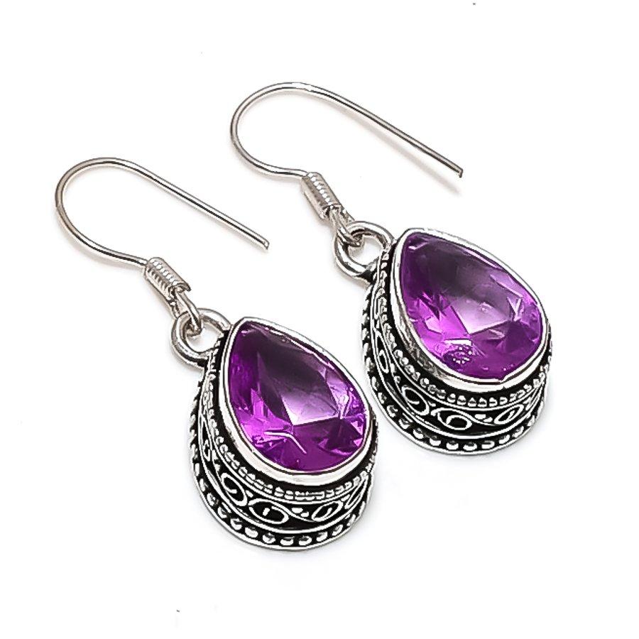Pink Amethyst Gemstone 925 Sterling Silver Jewelry Earring 1.38"