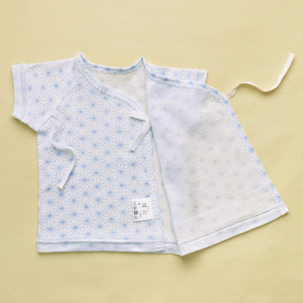 Düşük Doğum Ağırlıklı Bebekler İçin 2 Adet Kısa İçlik Seti Kenevir Yaprağı Saks Mavisi Desenli x Düz Beden Online Özel Castle Babies Tarafından Üretilmiştir, Renk, 45, Japonya,