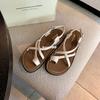 Sheepskin Retro Cross-strapped Toe Sandals Women's Summer Wear Platform Beach Shoes Cool Slippers
