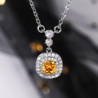 Luxury Female Choker Collares Sterling Silver Square Heart Arrow Yellow Diamond Pendant Necklace for Party Women Gift Kolye