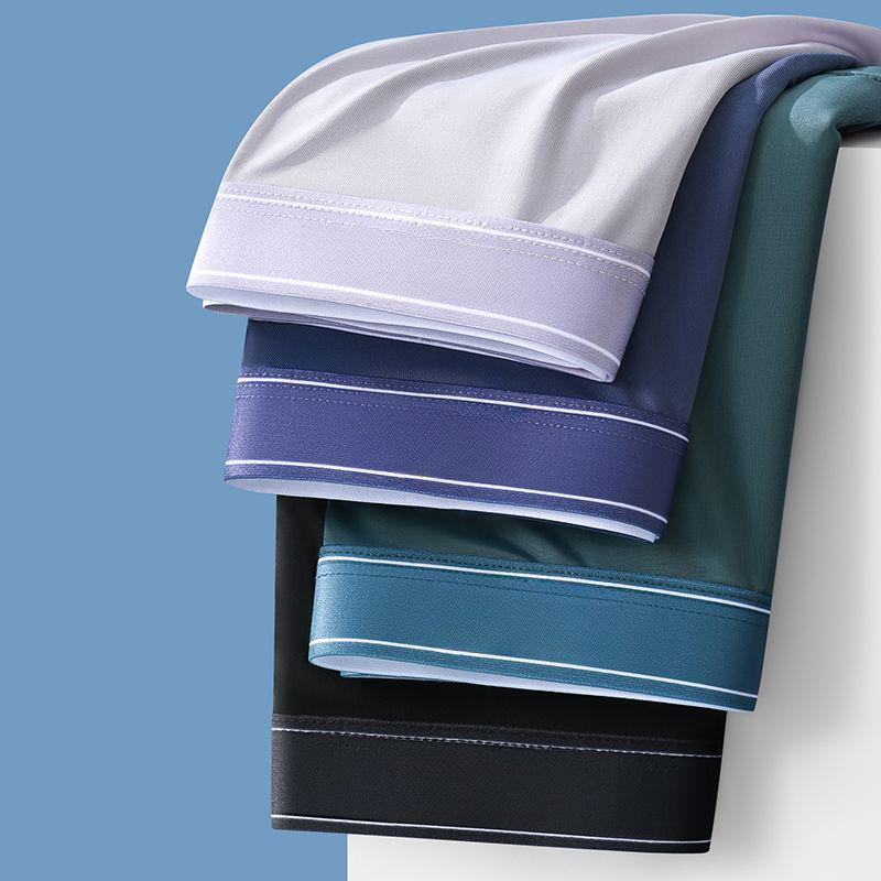 Men's Large Ice Silk Cooling Mid-Waist Boxer Briefs: Breathable, Thin, Graphene Antibacterial Underwear for Summer.