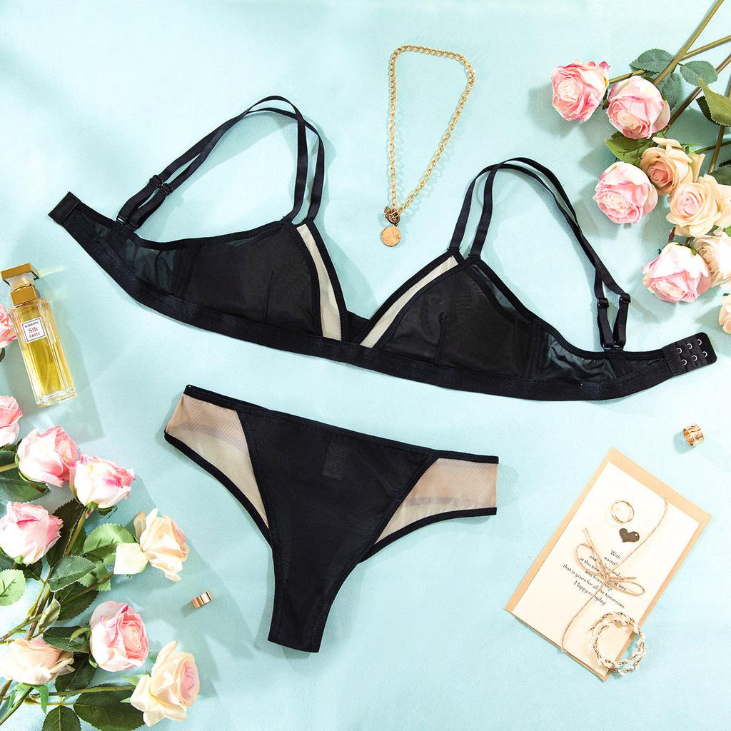 Cross Border Retro Bikini  Hollow Out Deep V Wireless Comfortable Bra And Set Underwear