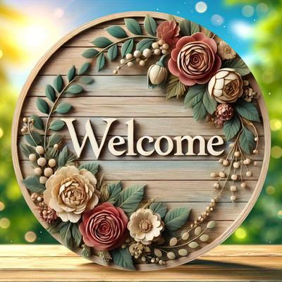 2D Flat 20cm Flower Welcome Sign Wooden Wall Hanging Decor - Car Balloon Universal Holiday Wooden Pendant, Home Decoration, Welcome Sign Party