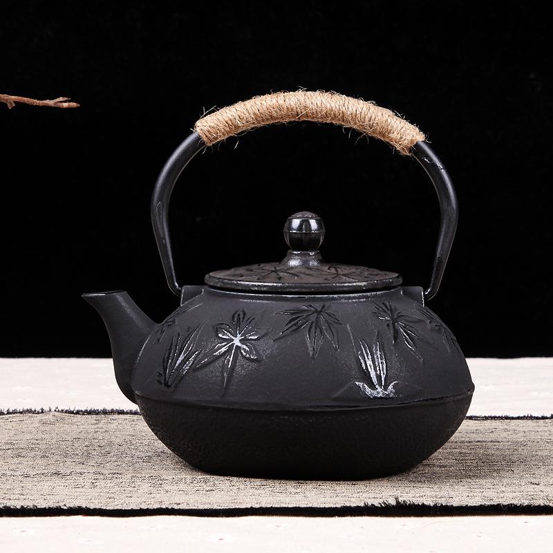 Cast Iron Boiling Teapot for Tea Brewing, Traditional Heating Water Kettle, Charcoal Stove Compatible, Rustic Black