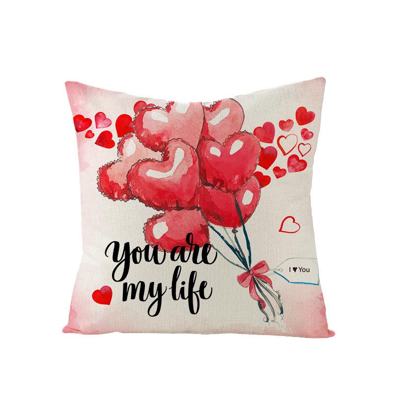 Valentine's Day Pillowcase Linen Print Home Living Room Sofa Cushion Cover Bedroom Bedside Pillowcase