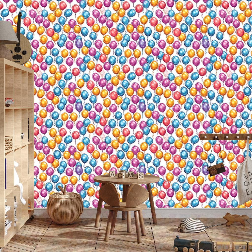 Birthday Balloons Wallpaper White, Blue and Purple 50x1000