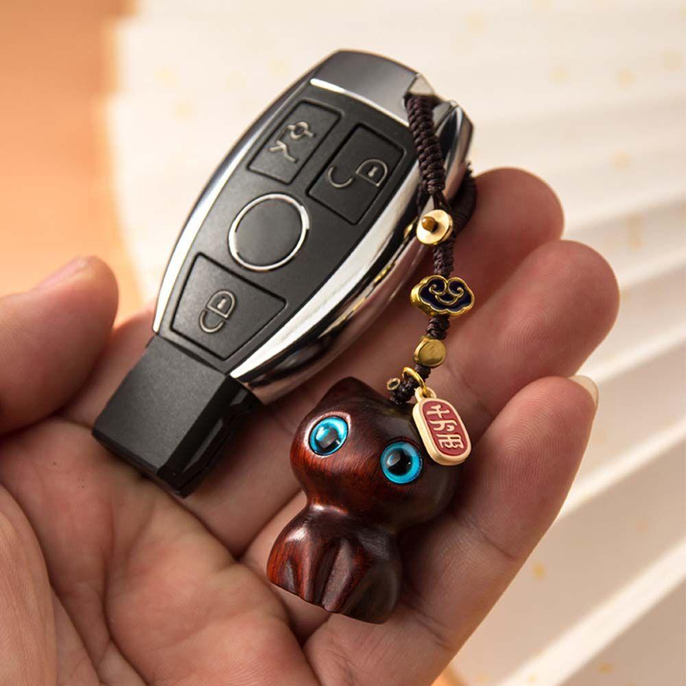 Figurine Sandalwood Cat Desktop Figurine Kawaii Mini Wooden Carved Figurine Creative Car Dashboard Cartoon Hanging decoration