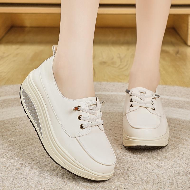 Women Platform Loafers Students Casual Leather Elevator Shoes Thick Sole Height Increase Sneakers
