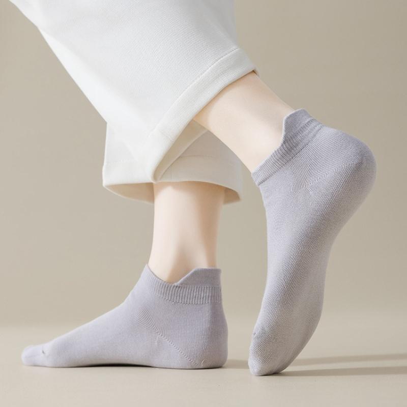 5 Pairs Women Cotton Ankle Socks Seamless Solid Color Girls Sweet Casual Socks