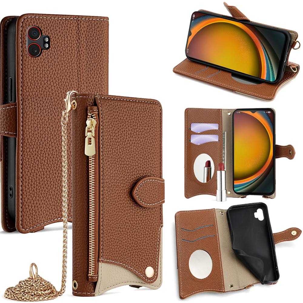 For Samsung Galaxy XCover7 Pro Leather Case Wallet Stand Cover Irregular Tail Style with Chain Strap