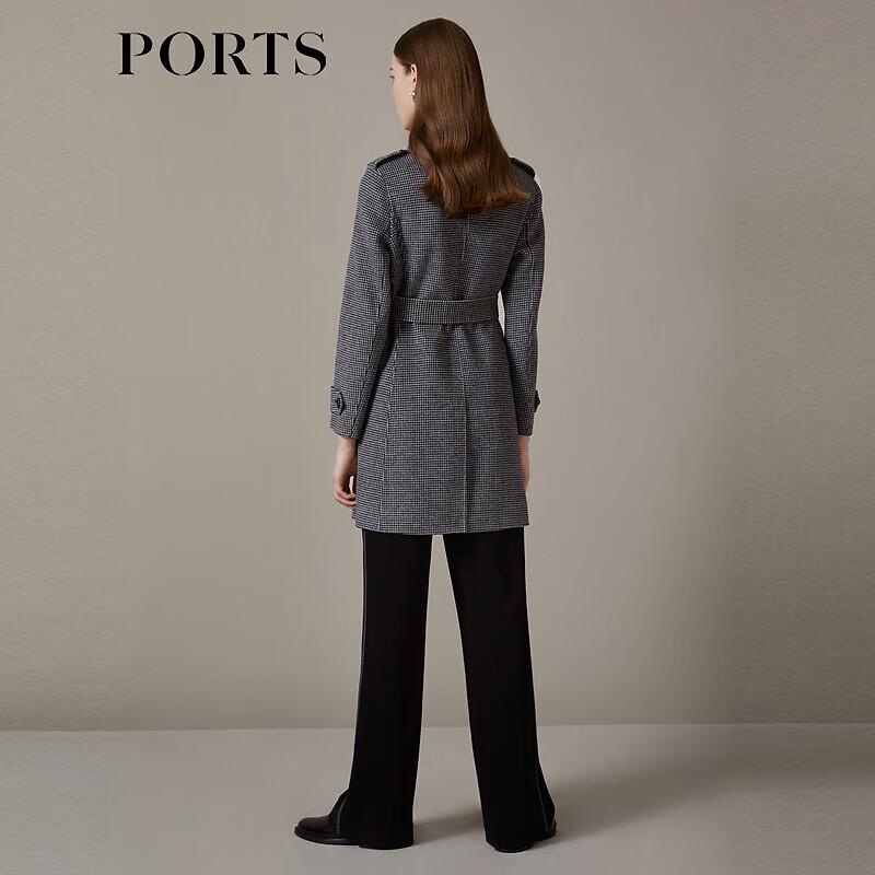 PORTS Women's Black-Grey Autumn/Winter Mid-Length Overcoat