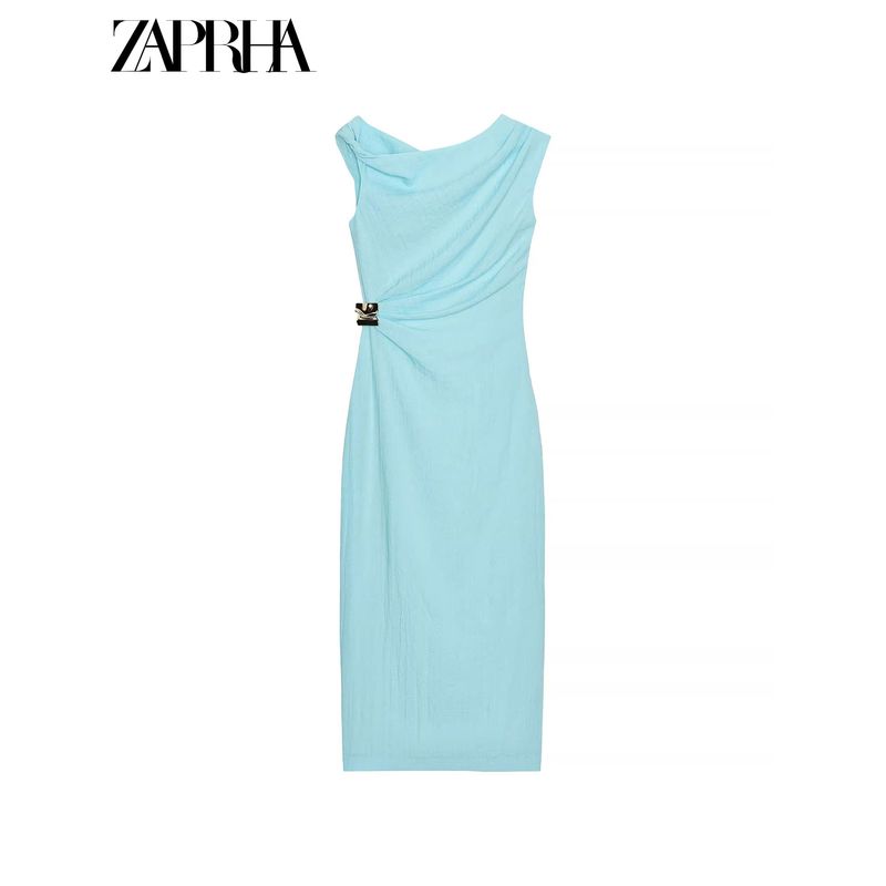 Zaprha 2025 New French Style Inlaid Asymmetric Midi Dress Design Sense Waist Hugging Slimming 8037392