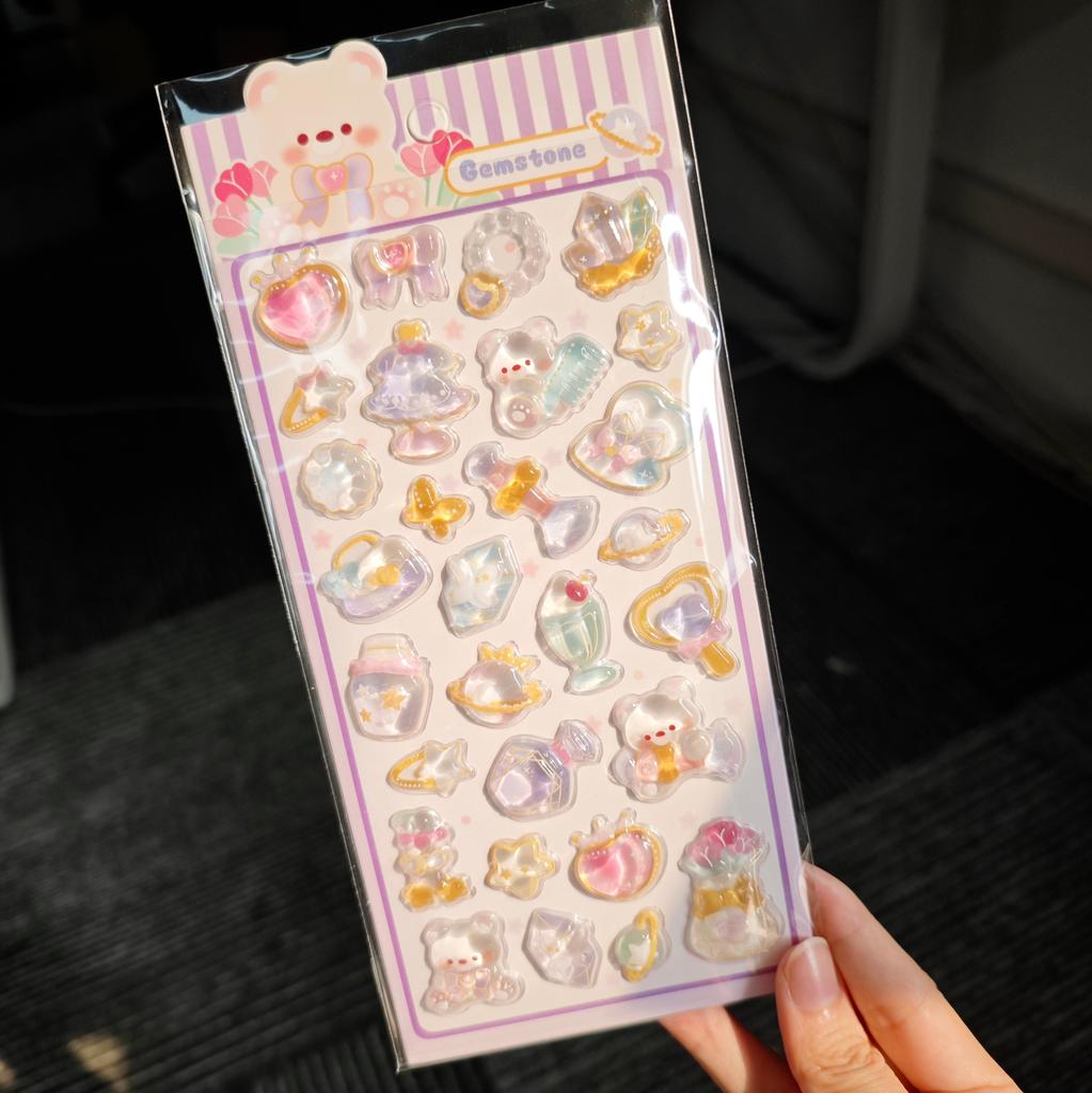 Kawaii 3D Cartoon Teddy Bear Rabbit Relief Crystal Sticker For Scrabooking Cute Diy Phone Case Sticker School Stationery Supply