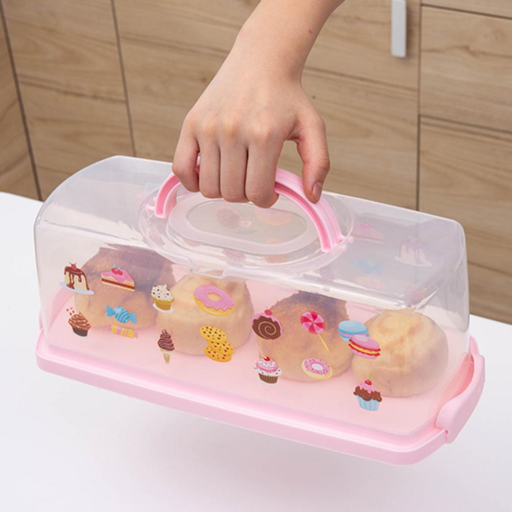 Portable Handheld Bread Box Reusable PP Loaf Cake Keeper Outdoor Picnic Bread Container Rectangular Clear Lid Loaf Bread Storage