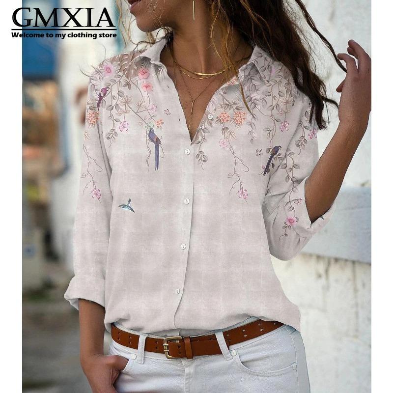 GMXIA 38 Color Women's Fashion Casual Long Sleeve POLO Neck Leisure Blouses & Shirts