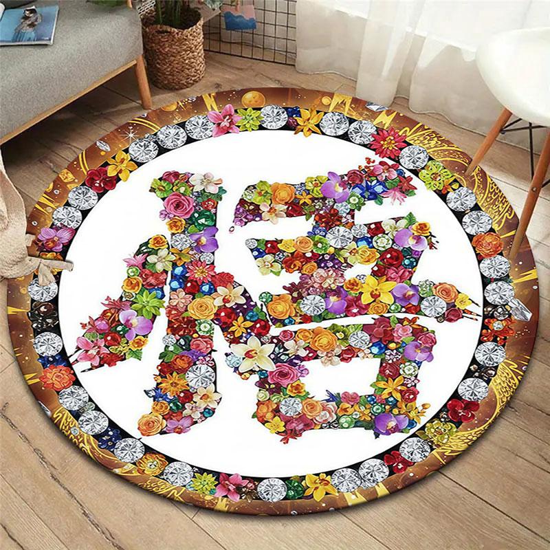 AnimeTotem Round Area Rug,Carpet Rug for Living Room Bedroom Sofa Playroom Decor,Non Slip Floor Mat