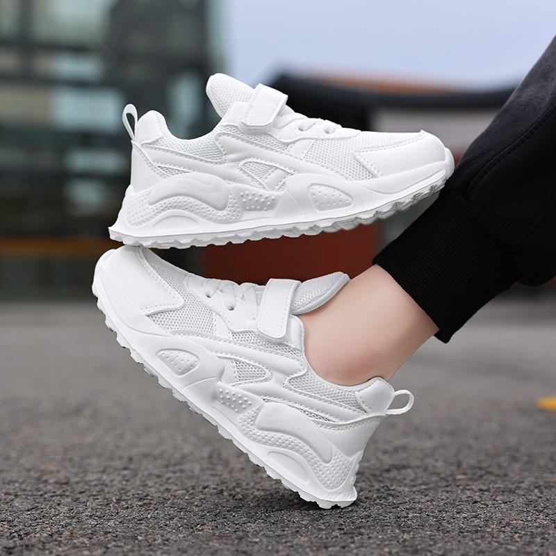 Weiße Kinder Leder Freizeitschuhe für Jungen Mädchen Laufschuhe Outdoor Atmungsaktives Mesh Kinder Schule Walking Sport Rutschfest