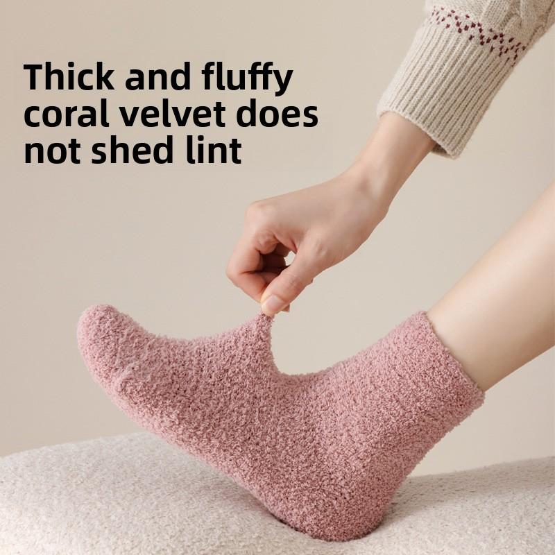 Coral Fleece Socks, Women's Autumn and Winter Sleep Socks, Warm and Non-shedding Mid-calf Socks, Thick Socks