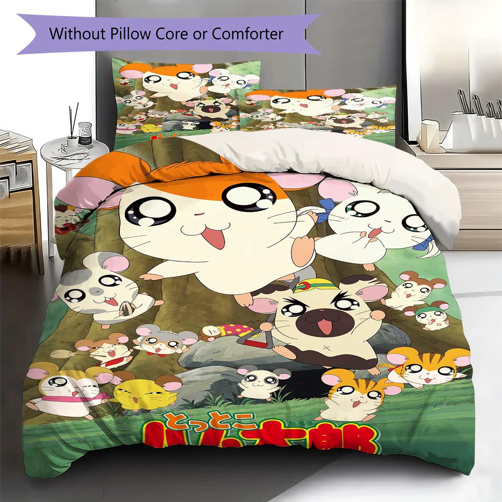 Set Biancheria da Letto con Fantasia Anime Hamtaro Copripiumino Federa Decorazione per la Casa Regalo (1 * copripiumino + 2 * federa, senza nucleo)
