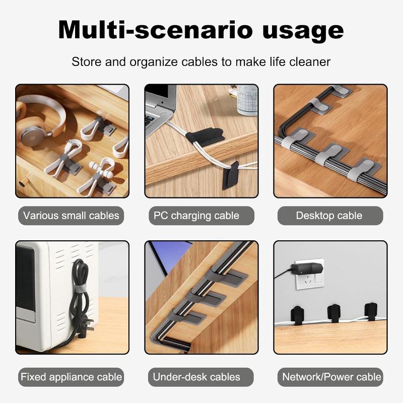10-50pc Reusable Cable Ties Hook and Loop Cable Ties Self Adhesive Cable Organizer Table Wall Adhesive Cable Routing Holder