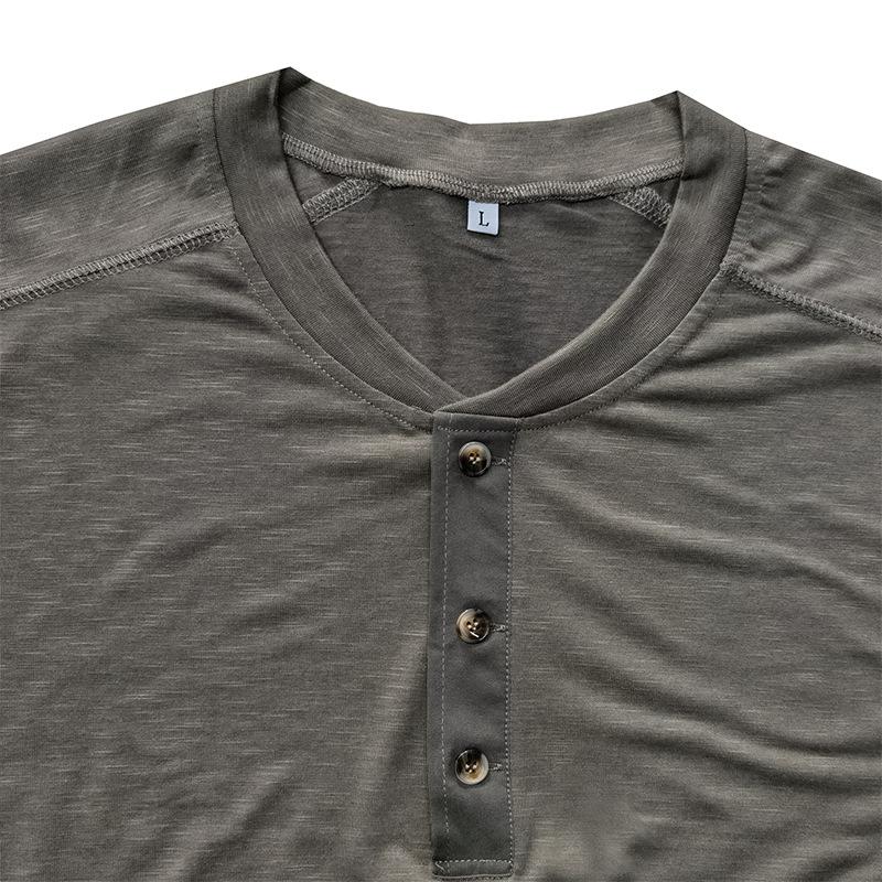 Autumn and Winter Classic Solid Round Neck Button Long Sleeve Men's T-Shirt