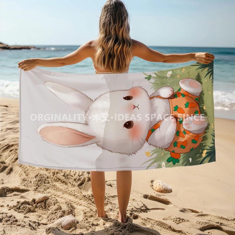 Cartoon Carrot Bunny Beach Towel Patterned Sunscreen And Windproof Suitable For Swimming Pool Camping Travel Blanket