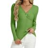 Women's Fashion Twisted V-Neck Slim T-Shirt Long Sleeve Pullover Solid Colour Top