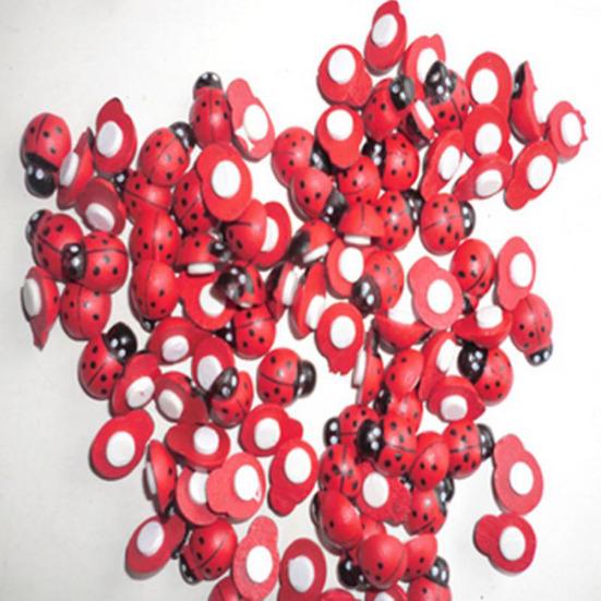100Pcs/Set Manual Mini Wooden Ladybird Micro Landscape Decor DIY Wall Sticker