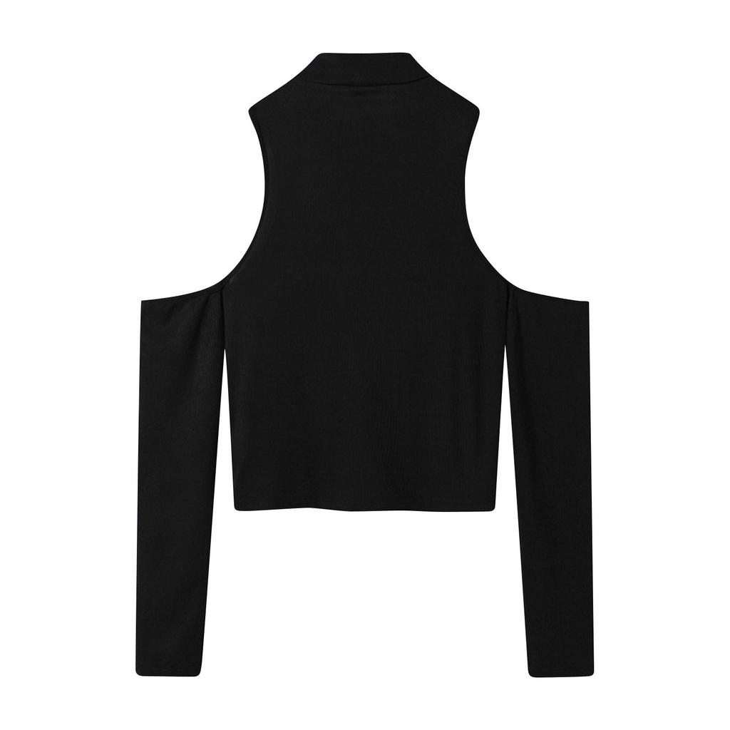 Fashion Men T Shirt Turtleneck Long Sleeve Off Shoulder Streetwear Solid Camisetas Hollow Out Casual Sexy Crop Tops