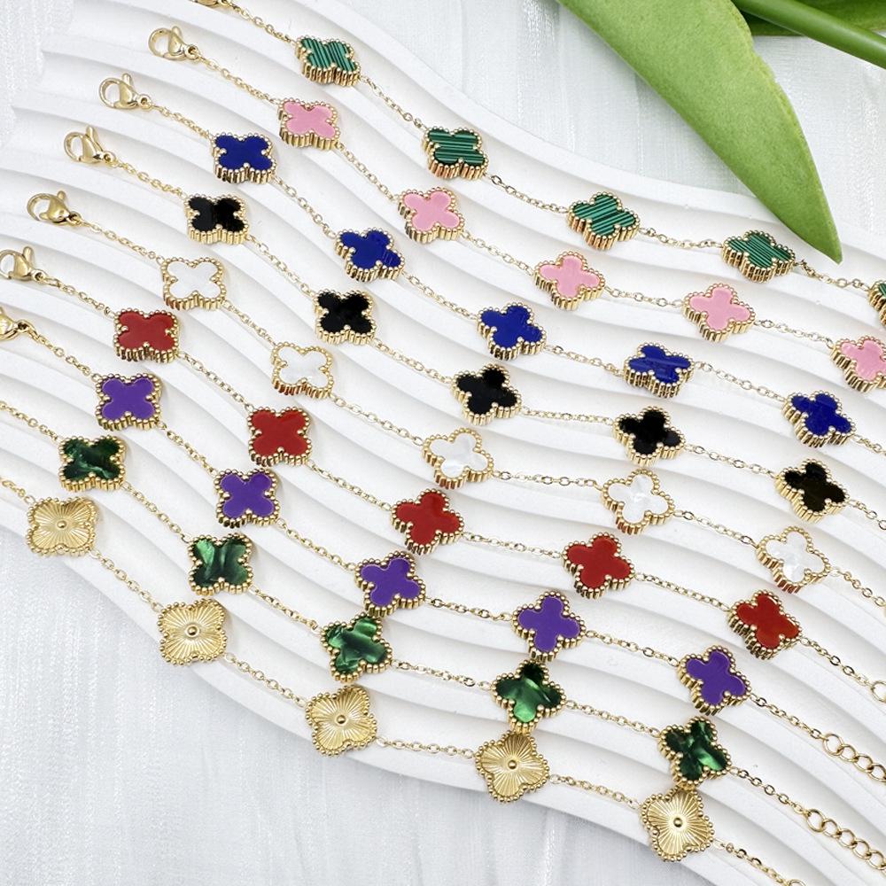 13mm Non-Fading Stainless Steel Four-Leaf Clover Bracelet for Women - Fresh Style