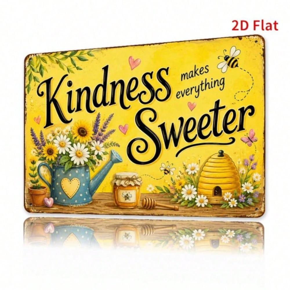 Here Is the Optimized title:nnFarmhouse Bee & Sunflower Tin Sign, Kindness Quote Wall Decor for Kitchen