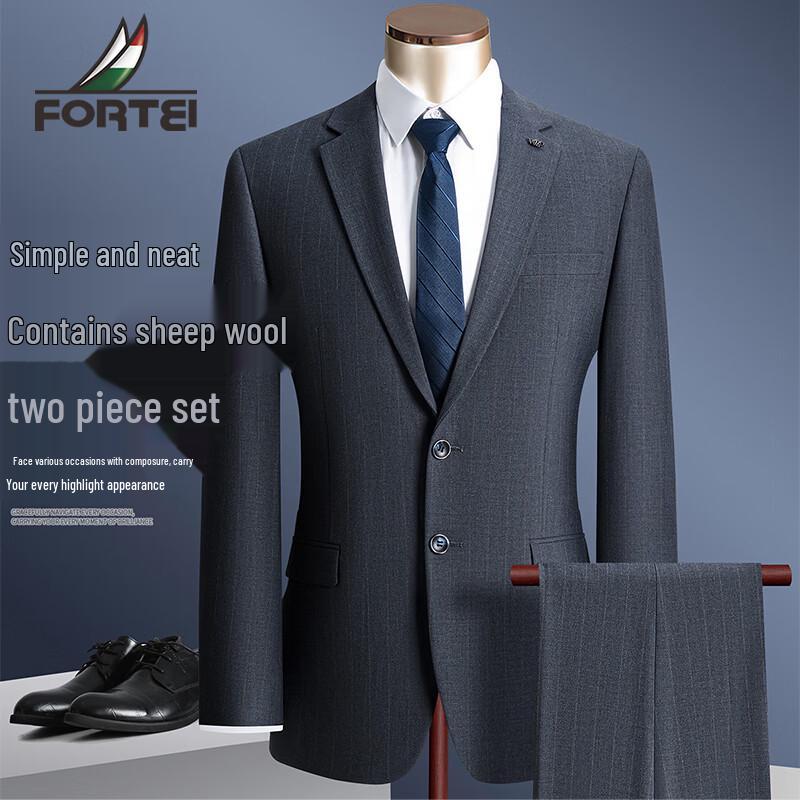 Men s Spring/Autumn Striped Wool Blend Two-Piece Business Suit 52