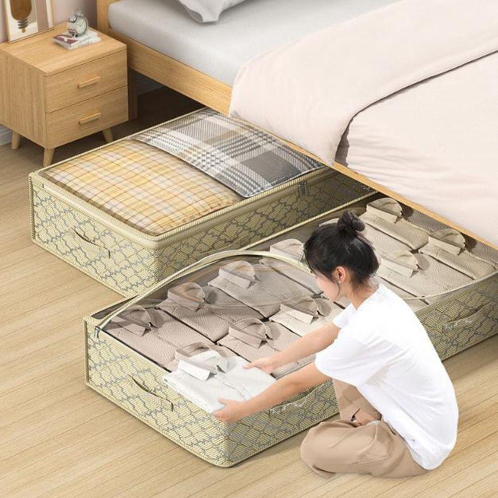 Dual Zipper Under Bed Storage Bag Clear Window Quilt Clothes Storage Bag  Dormitory
