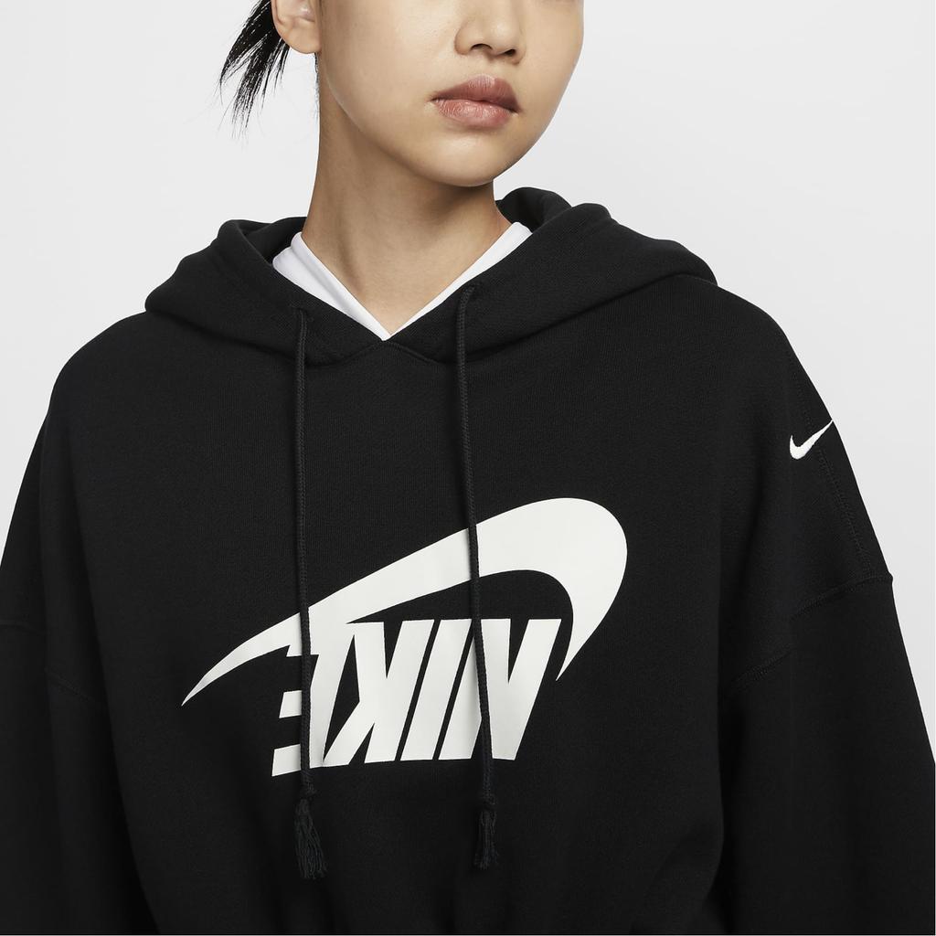 Nike Mikina s kapucí a potiskem loga, zkrácená, s dlouhým rukávem, dámská mikina, černá FV7778-010